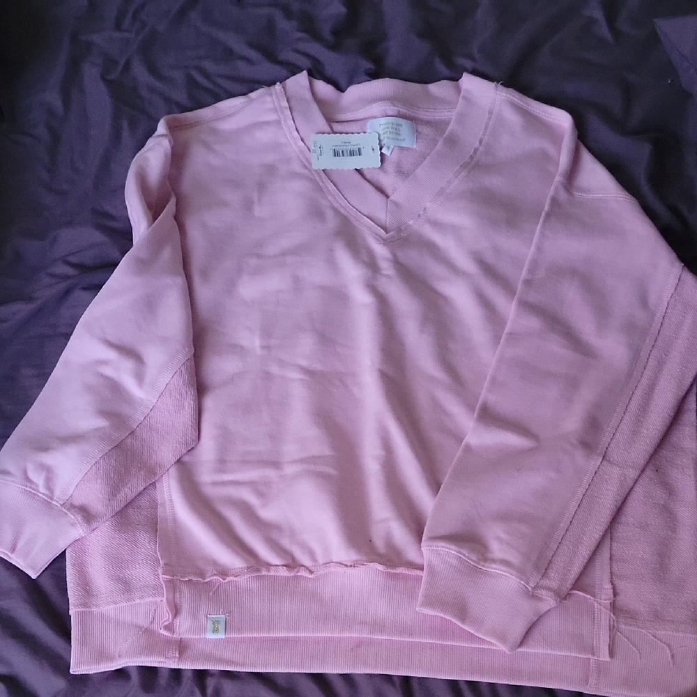 Pink V-Neck Women's Stylish Sweatshirt